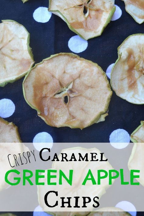 Caramel Green Apple Chips – Make the Best of Everything Cinnamon Apple Chips Baked, Caramel Apple Slices, Apple Chips Recipe, Dehydrated Apples, Bean Chips, Recipes Fruit, Pumpkin Everything, Crunchy Leaves, Kid Recipes