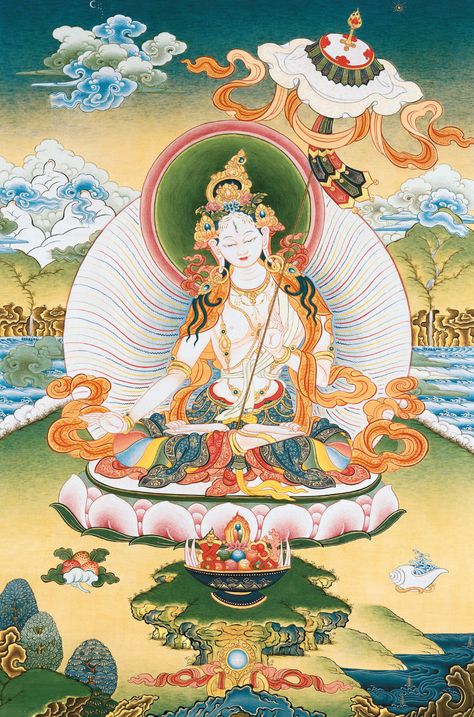 White Parasol, Tara Goddess, Buddhist Iconography, White Tara, White Umbrella, Eastern Philosophy, Thangka Painting, Tibetan Art, Spirited Art