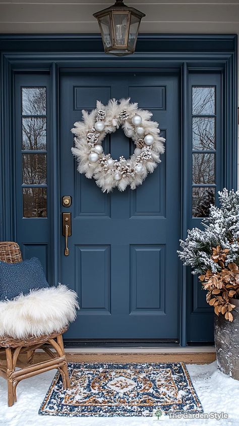 Creative Christmas Wreath Ideas for a Welcoming Front Door - The Garden Style Winter Front Door Wreaths, Front Door With Wreath, Welcoming Front Door, Navy Front Door, Crafts Wreaths, Christmas Wreath Ideas, Diy Christmas Wreath, Holiday Wreaths Diy, Wreath Ideas