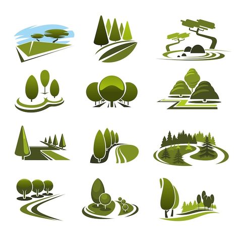 Farm Logo Inspiration, Free Landscape Design, Icons Template, Tree Icon, City Icon, Forest Illustration, Grafic Design, Eco Design, Nature Tree