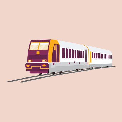 Speed train. Fast moving modern passenger train on railway platform. Commercial transportation. Local Train Illustration, Train Illustration Design, Train Vector Illustration, 1920s Toys, Train Graphic, Bday Dress, Train Vector, Train Illustration, Train Platform