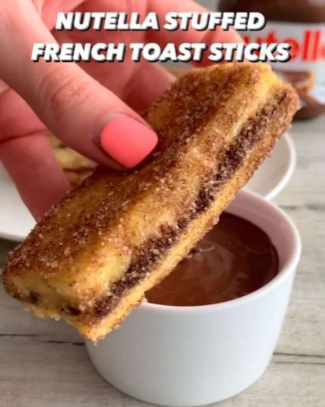 Nutella Stuffed French Toast Sticks, Stuffed French Toast Sticks, Nutella Stuffed French Toast, Nutella French Toast, John Luke, Stuffed French Toast, French Toast Sticks, Easy Baking Recipes Desserts, Tasty Baking