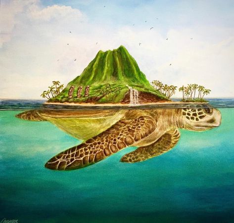 Turtle Aesthetic, Tortuga Island, Sea Turtle Drawing, Tropical Islands Paradise, Ocean Drawing, Sea Drawing, Turtle Island, Turtle Drawing, Sea Turtle Art