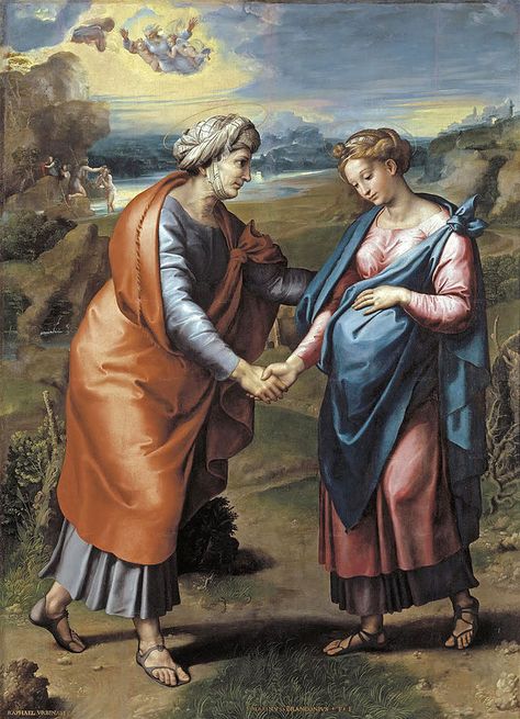 The Visitation- Visitación de Rafael - Raffaello Sanzio – Wikimedia Commons Raphael Paintings, Raphael Sanzio, The Visitation, Lorenzo Bernini, Religious Painting, Art Ancien, Rene Magritte, Italian Painters, Artwork Display