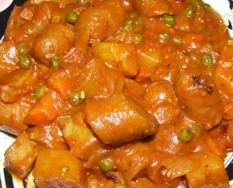 Curried Sausages | Food.com Sausages Recipe, Curried Sausages, Sausage Dishes, Coconut Milk Curry, Vegan Curry, Tasty Foods, Slow Cooker Soup, Sausage Recipes, Sweet And Sour Pork