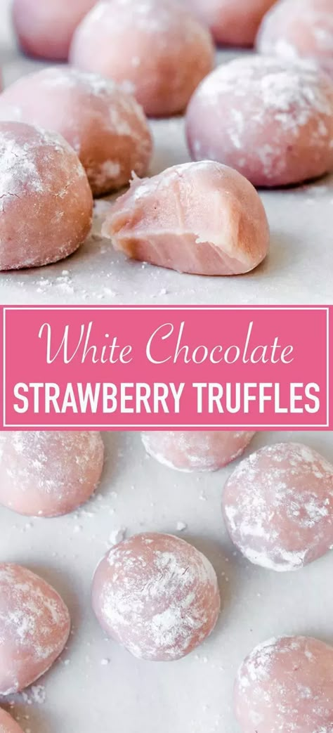 White Chocolate Strawberry Truffles - Pretty. Simple. Sweet. Truffles Candy, Strawberry Truffles, Strawberry Truffle, Strawberry White Chocolate, Truffle Recipes, Dessert Truffles, Pretty Candy, White Chocolate Strawberries, White Chocolate Truffles