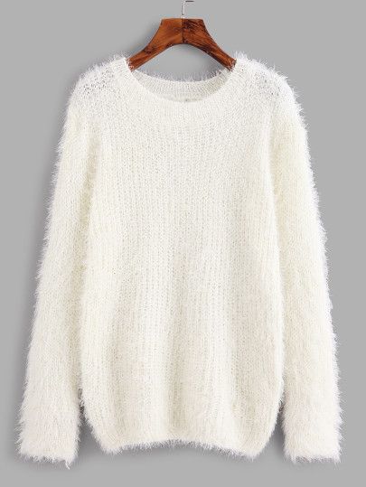 Shop Fuzzy Chunky Knit Sweater online. SheIn offers Fuzzy Chunky Knit Sweater & more to fit your fashionable needs. White Fuzzy Sweater, Pullovers Outfit, Pull Oversize, Fluffy Sweater, Chunky Knit Sweater, Fuzzy Sweater, Boutique Fashion, Round Neck Sweaters, Cotton Pullover