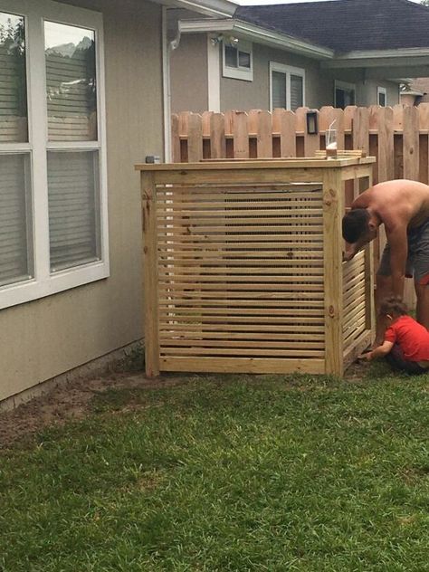 Hey y’all,We are pretty excited to bring you our latest build. In our back yard we have an old ugly ac unit. It’s an eye sore like most people’s AC units!So we decided to hide it with these easy DIY AC shroud. Here’s what we had to work with... A pitiful bush an a hunk of metal on a small concrete slab. With a little research we realized we would need certain spacing in order to not suffocate the unit and leave room for breath ability.We surmised that we needed 54 inches total of a… Easy Diy Ac Unit Cover Outdoor, Hiding Outdoor Ac Unit, Pvc Privacy Screen Diy, Ac Screen Hide Ac Units, Ac Unit Cover Outdoor Diy, Hide Ac Unit Outside, Ac Unit Cover Outdoor, Diy Ac Unit, Hide Ac Units