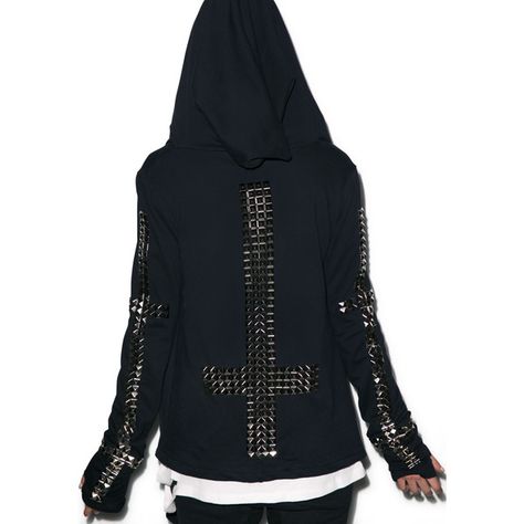 Hazmat Design The Blind Dead Hoodie ($260) ❤ liked on Polyvore featuring tops, hoodies, jackets, hoodie top, rock hoodies, drapey top, sweatshirt hoodies and studded top Dark Style Clothes, Rock Outfits, Wildfox Couture, Princess Outfits, Vintage Hoodies, Streetwear Clothing, Punk Goth, Dark Fashion, Streetwear Outfit