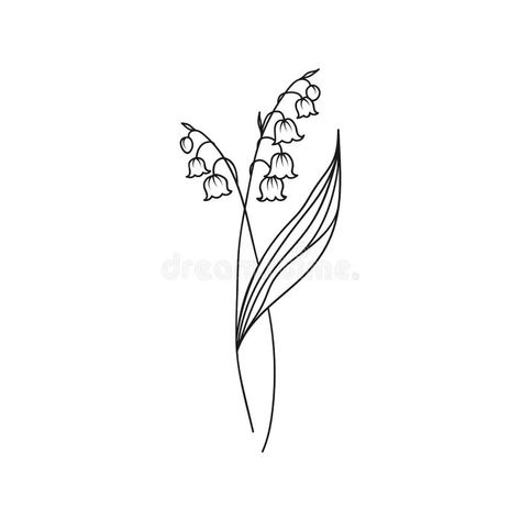 Valley Drawing Simple, Flower Tattoo With Color, Lily Of The Valley Drawing, May Flower Tattoo, Valley Drawing, Lily Of The Valley Tattoo, Lily Valley, Valley Tattoo, May Flower