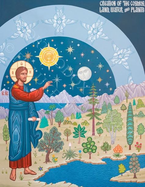 Icon of Creation Christ Consciousness, Christian Icons, Days Of Creation, World Icon, Art Sacre, Eastern Orthodox, Religious Images, Byzantine Icons, Orthodox Christianity