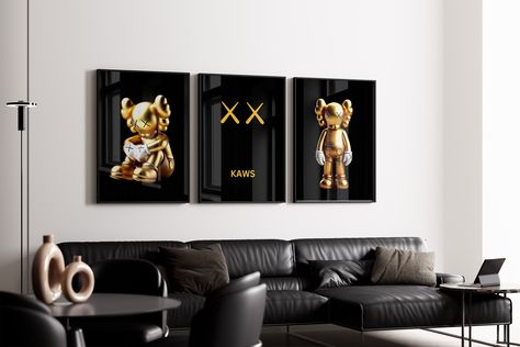 Kaws Gold Poster, Kaws set of 3 Printable Poster, Gold Hypebeast Toy, Kaws Gold Wall Art, Gold Decor, Minimal Gold Kaws, Digital Download Kaws Graffiti, Kaws Poster, Hypebeast Poster, Graffiti Poster, Pop Culture Gifts, Minimal Gold, Gold Poster, Gold Wall Art, Minimalist Room