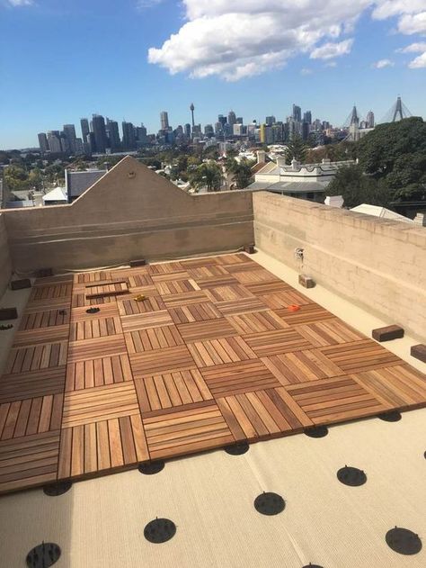 Deck Tile Gallery | Northern Rivers Recycled Timber - NORTHERN RIVERS ​RECYCLED TIMBER Floating River, Rooftop Balcony, Deck Diy, Decking Tiles, River Float, Deck Steps, Hardwood Decking, Floating Deck, Rooftop Terrace Design