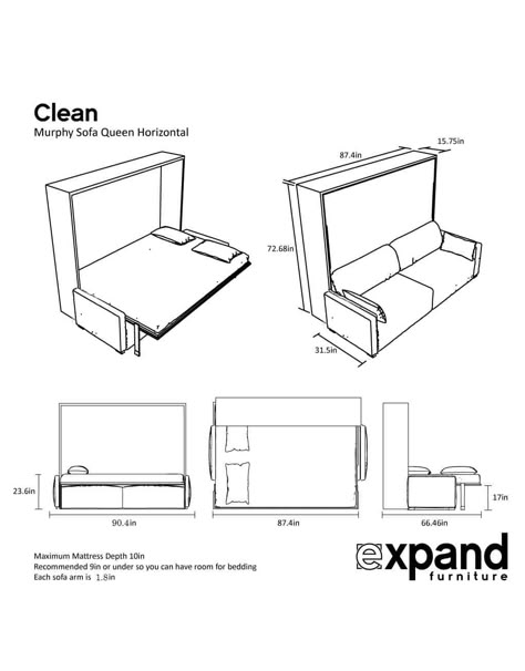 Horizontal Queen Murphy Bed, Expand Furniture, Horizontal Murphy Bed, Murphy Bed Ikea, Murphy Bed Ideas, Murphy Wall Beds, Modern Murphy Beds, Murphy Bed Desk, Queen Murphy Bed