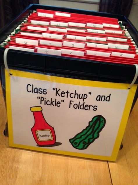 Nerdy, Nerdy, Nerdy!: "Ketchup and Pickle" Folders Unfinished Work Organization, Ketchup And Pickles Classroom, Unfinished Work Folder, Unfinished Work Classroom, Ketchup Folder, Organizational Management, Work Folders, Bored Teachers, Teaching Organization