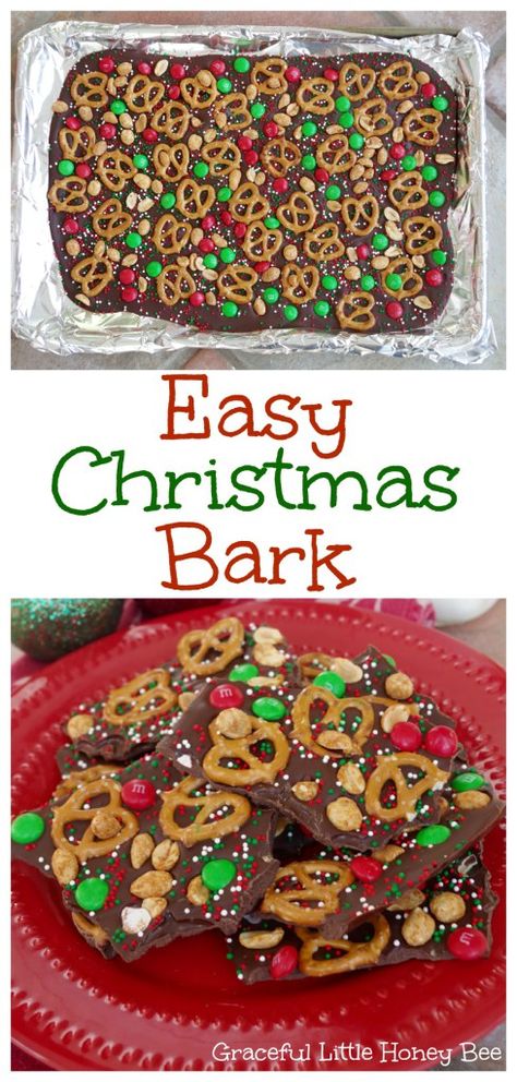 See how to make this Easy Christmas Bark to enjoy or give as a gift on gracefullittlehoneybee.com More Christmas Bark Recipes, Christmas Bark, Bark Recipe, Holiday Snacks, Xmas Food, Christmas Snacks, Christmas Cooking, Easy Christmas, Christmas Gift Ideas