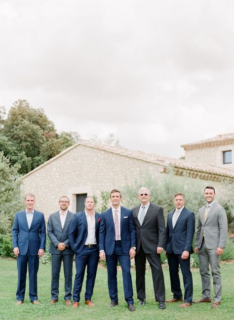 Mismatched Groomsmen, Blue Groomsmen Suits, Gray Groomsmen Suits, Wedding Dress Pink, Blue Groomsmen, Groomsmen Grey, Groomsmen Looks, Wedding Dresses High Low, Groom Wedding Attire