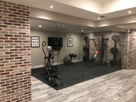 Home gym. Glass walls. Home Gym Basement, Home Gym Ideas, Basement Gym, Exercise Room, Gym Room At Home, Reformer Pilates, Best Home Gym, Man Cave Home Bar, Basement House