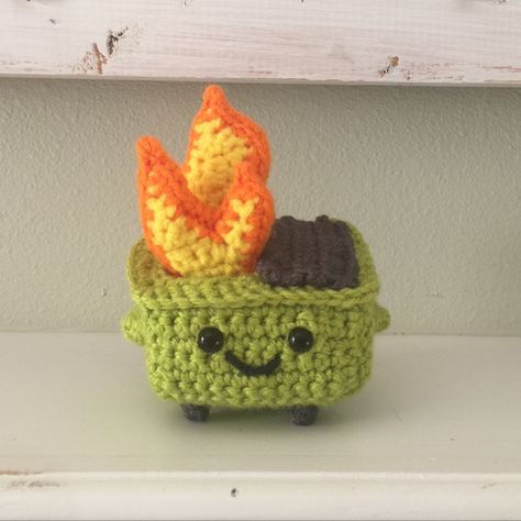 Dumpster Fire Crochet Pattern Free, Crochet Fire, Crochet Flame, Fire Crafts, Dumpster Fire, Raffle Basket, Raffle Baskets, Fabric Yarn, Knitted Toys