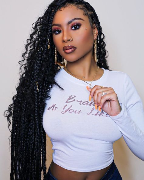 Goddess Box Braids Hairstyles, Knotless Bohemian Braids, Knotless Bohemian, Bohemian Braided Hair, Knotless Braids Hairstyles, Micro Braids Hairstyles, Long Braided Hairstyles, Braids Boho, Goddess Box Braids