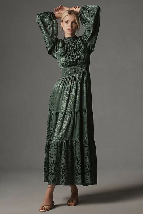 bow tree Somerset Dress, Somerset Maxi Dress, Winter Wedding Guest Dress, Mock Neckline, Maxi Dress Green, Long Sleeve Maxi, Tier Skirt, Long Sleeve Maxi Dress, Somerset