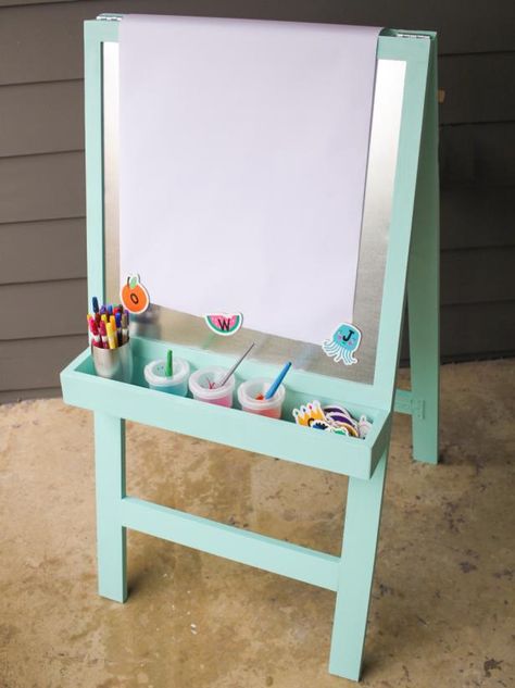 Painting Easel Diy How To Make, Diy Art Easel For Kids, Art Easel Diy, Diy Wooden Easel, Diy Kids Art Station, Kids Art Station, Easel Diy, Kids Art Easel, Diy Easel