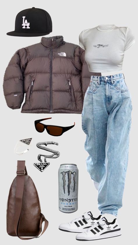 #outfitinspo #thenorthface #northface #prada #monster #baggyjeans #tshirt #adidas #shoes #sunglasses #tiktok #ring #necklace #fyp #inspo #style #casual #street Prada Style Outfit Fashion, Prada Outfits Women Casual, Prada Bag Aesthetic Outfit, Cute Prada Outfits, Aesthetic Prada Outfits, Cute Sweatpants, Nashville Outfits, Casual Outfit Inspiration, Casual School Outfits