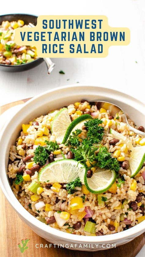 Southwest Brown Rice Salad is a healthy cold rice salad with corn, black beans & onion side dish. The perfect brown rice salad recipe for picnics. This southwestern brown rice salad is full of flavor and protein, making it the perfect side dish for any meal. And, it's ready in less than 30 minutes! This recipe is great for parties or get-togethers because you can make it ahead of time and it tastes great cold. It's also vegan! Brown Rice Salad Recipes Cold, Onion Side Dish, Brown Rice Side Dish, Rice Salad Cold, Instant Pot Brown Rice, Perfect Brown Rice, Salad With Corn, Easy Healthy Side Dishes, Best Easy Dinner Recipes