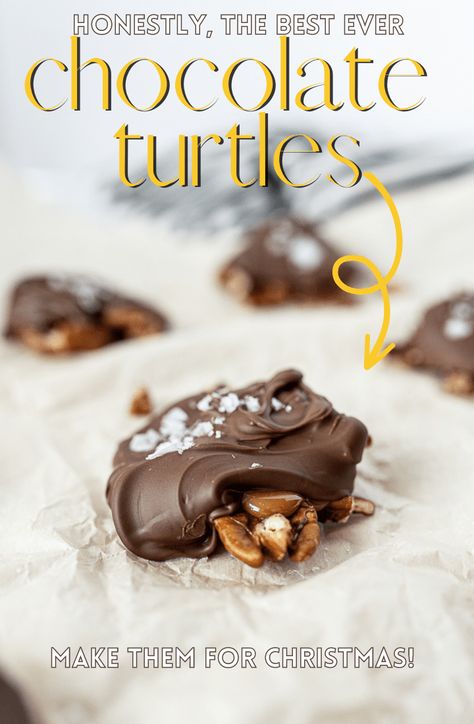 Easy Homemade Candy, Turtle Recipe, Starbucks Cookies, Pecan Halves, Chocolate Turtle, Cooking With Karli, Homemade Toffee, Turtle Cookies, Cookies And Cream Cake