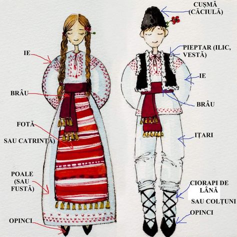 Moldova Traditional Costume, Romania Drawing, Romania Clothes, Romanian Art, Romanian Clothing, Costumes Around The World, Romania Travel, Foto Transfer, Traditional Costume