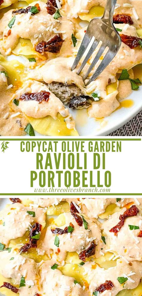 Mushroom Cream Sauce Ravioli, Mushroom Stuffed Ravioli Recipe, Mushroom Ravioli Olive Garden, Stuffed Mushroom Ravioli, Wild Mushroom Ravioli Recipes, Sauce For Mushroom Stuffed Ravioli, Mushroom Ravioli With Cream Sauce, Copycat Olive Garden Mushroom Ravioli, Frozen Mushroom Ravioli Recipes