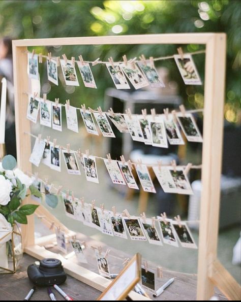 Wedding Picture Stand, Photo Stand Ideas, Baby Boy Shower Themes Unique, Picture Timeline, Fun Wedding Ideas Unique, Wedding Photo Walls, Polaroid Wedding, Hong Kong Wedding, Wedding Photo Display