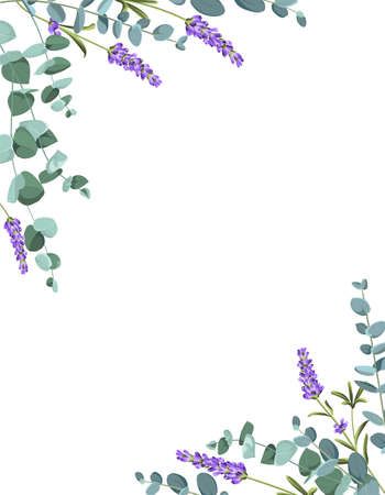 Vector of Eucaliptus and lavender - ID:150584377 - Royalty Free Image - Stocklib Lavender Frame, Blank Wedding Invitation Templates, Lavender Invitation, Theme Bapteme, Lavender Background, Free Printable Stationery, Note Pad Design, Floral Cards Design, Paper Background Design