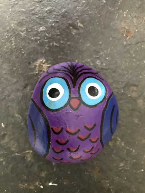 Purple Rock Painting Ideas, Purple Painted Rocks Ideas, Owl Rock Painting Easy, Owl Painted Rocks, Owl Pebble Painting, Pebble Crafts, Painted Rocks Ideas, Owl On Rock Painted Stones, Painted Rock Ideas