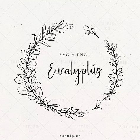 Eucalyptus Svg, Hand Drawn Circle, Circle Png, Family Farmhouse, Planner Clipart, Leaf Frame, Feuille Eucalyptus, Wreath Svg, Wedding Logo Design