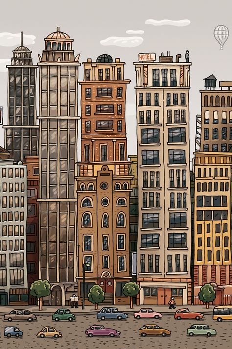 Sand City - Illustration on Behance Architecture Sketching, Sand City, Cityscape Drawing, ポップアート ポスター, City Sketch, Building Drawing, Building Illustration, Tall Buildings, City Drawing