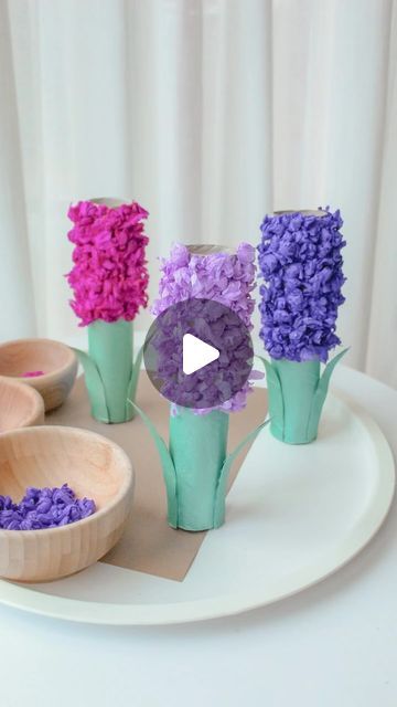 Baker Ross on Instagram: "Join @Mummy_and_my_three in making Paper Roll Hyacinth Flowers - super simple!   You’ll need:  🌺  Cardboard tubes 🌺  Paint 🌺  Glue 🌺 Tissue Paper  #springflowers #bakerross #diyflower #springproject #hyacinth" Tissue Tube Crafts Ideas, Tissue Paper Roll Crafts, Tissue Roll Crafts, May Crafts, Hyacinth Flowers, Aged Care, Spring Projects, Making Paper, Cardboard Tubes