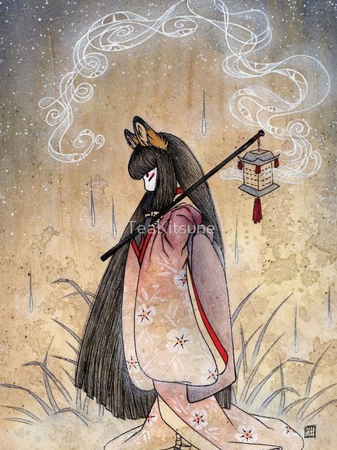 Bad Thoughts - Kitsune Fox Yokai  by TeaKitsune Fox Yokai, Kitsune Fox, Peaceful Moments, Bad Thoughts, Fox Illustration, Japanese Folklore, Fox Girl, 다크 판타지, Art Japonais