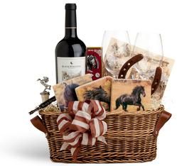 horse gift baskets | Black Stallion Horse-themed Gift Basket Bourbon Gifts Basket, Hommade Gifts, Travel Gift Basket, Theme Baskets, Auction Basket, Auction Baskets, Raffle Basket, Stallion Horses, Raffle Baskets