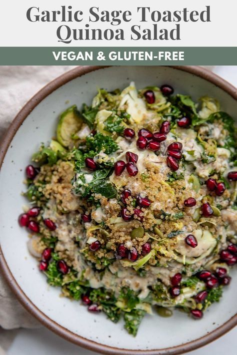 Toasted Quinoa Salad, Salad Fall, Beige Food, Toasted Quinoa, Cook Quinoa, Shredded Brussel Sprouts, Pomegranate Seeds, Apple Butter, Fennel Seeds