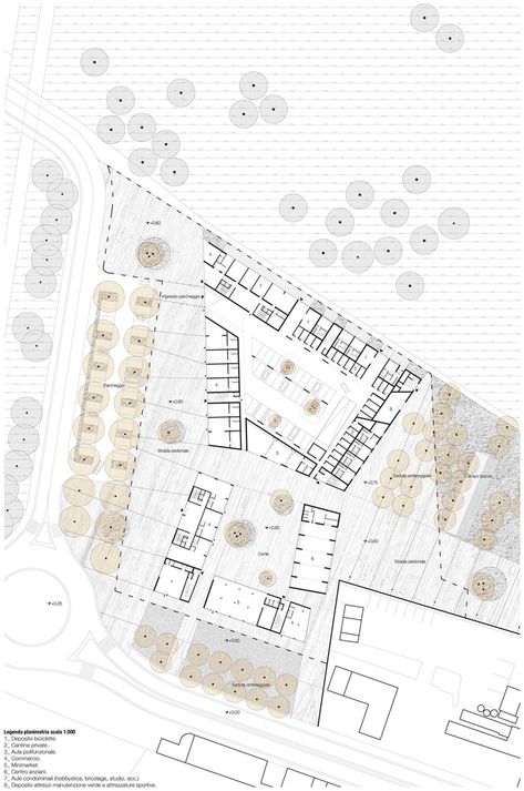 Gallery of Social Housing in Milan / StudioWOK - 9 Presentation Graphics, Co Housing, Plans Architecture, Project Presentation, Site Plans, Plan Drawing, Social Housing, Ground Floor Plan, Diagram Architecture