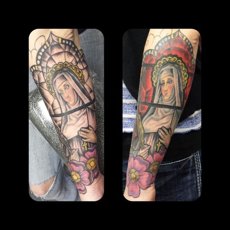 Saint Rita Stained Glass Tattoo-Artist Amanda Wamprecht Eternal Art, Saint Rita, Stained Glass Tattoo, Glass Tattoo, Tattoo Artist, Tattoos And Piercings, Tattoo Artists, Stained Glass, Piercings