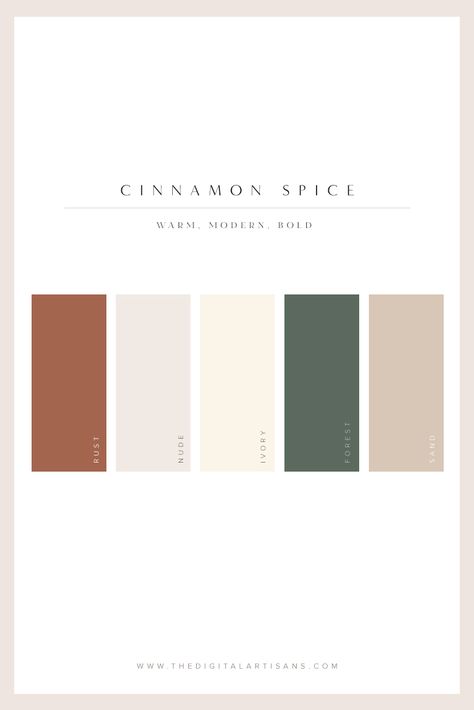 A modern color palette. Warm, Modern and bold. Inspired by cinnamon! #colorpalette #warm #modern Garden Design Ideas On A Budget, Color Palette Warm, Burger Design, Paint Color Schemes, Modern Color Palette, Warm Colour Palette, Brand Color Palette, Color Palette Design, Brand Board