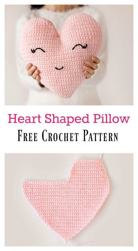 Heart Shaped Pillow Free Crochet Pattern #ValentinesDay #crochetpattern #heartpillow Heart Shaped Pillow, Shaped Pillows, Crochet Heart Pattern, Crochet Pillow Pattern, Pola Amigurumi, Shaped Pillow, Bantal Sofa, Valentines Crochet, Crochet Cushions