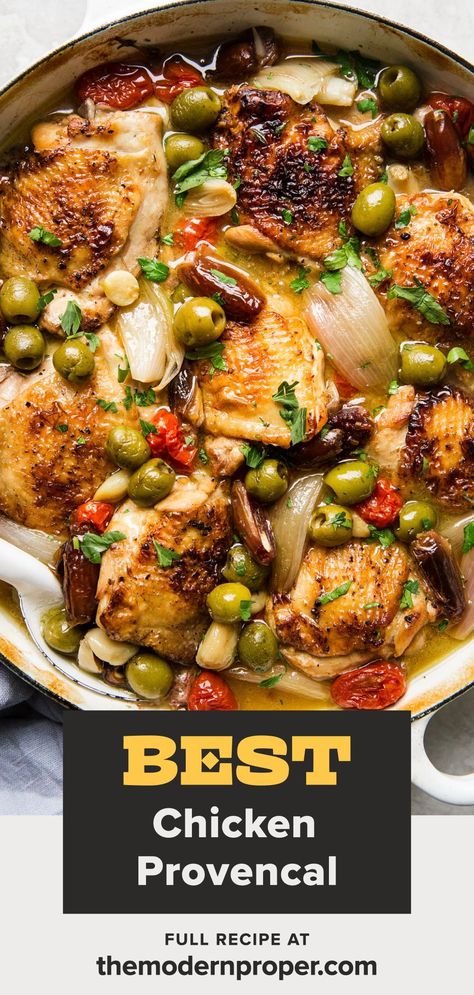 Baked Chicken With Olives, Green Olive Chicken, Light Chicken Dishes, Chicken Green Olives Recipe, Chicken Olives Recipe, Chicken With Thyme Recipes, Chicken Provencal Recipes, Authentic Italian Chicken Recipes, Recipes With Green Olives