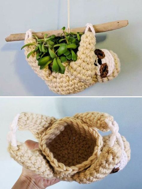 Sloth Planter - Crochet Pattern Planter Crochet, Sloth Planter, Crochet Planter, Sloth Crochet, Crochet Sloth, Hanging Crochet, Crochet Free Patterns, Confection Au Crochet, Crochet Plant