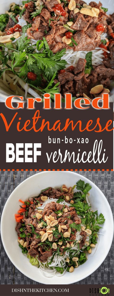 Everyone's favourite Vietnamese noodle salad...at home! Grilled marinated beef is a delicious topping to fresh vegetables and vermicelli noodles. Bò Xào #grilledbeef #noodlebowl #salad #Vietnamese #noodles Noodle Korean, Beef Vermicelli, Vietnamese Noodle Salad, Salad At Home, Vermicelli Recipes, Vietnamese Beef, Beef Marinade, Vietnamese Noodles, Thai Beef