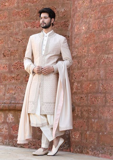 ethnic wear mens ethnic outfit wedding look grooms wear Pastel Sherwani, Sherwani For Men Wedding Royals, Jodhpuri Suits For Men Wedding Royal, Jodhpuri Suits For Men Wedding, Sherwani Groom Wedding, Groom Indian Wedding Outfits, Sherwani For Groom, Groomsmen Dress, Suit For Men Wedding