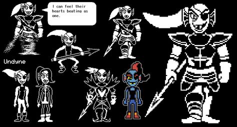 Undyne. This one's missing a lot of useful shots but it's got all her outfits at least :0 Undyne Sprite, Undertale Sprites, Evie Frye Cosplay, Robot Design Sketch, Cosplay Reference, Her Outfits, Perler Art, Undertale Sans, Undertale Funny