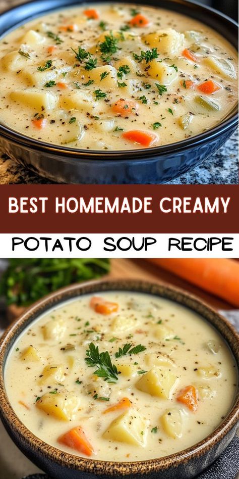 Best Homemade Creamy Potato Soup Recipe Ultimate Potato Soup Recipe, Dutch Oven Soup Recipes, Dutch Oven Soup, Creamy Potato Soup Recipe, Homemade Potato Soup, Best Potato Soup, Cream Of Potato Soup, Cozy Soups, Potato Soup Easy